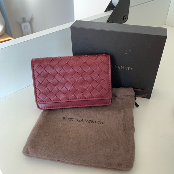 Burgundy Bottega Veneta Card Holder - Picture 1 of 4